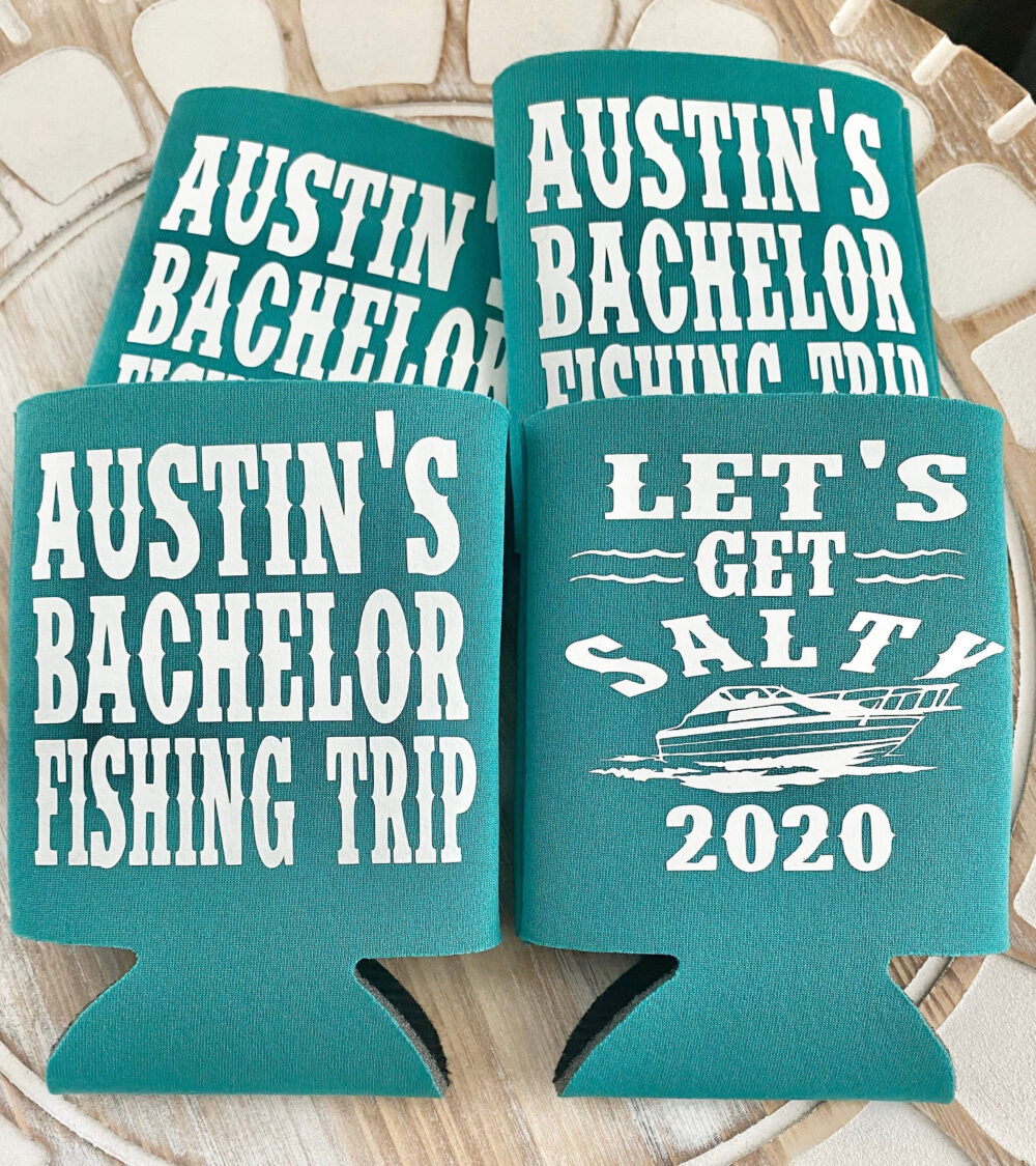 Personalized Fishing Trip Koozie Bachelor Party Can Coolers