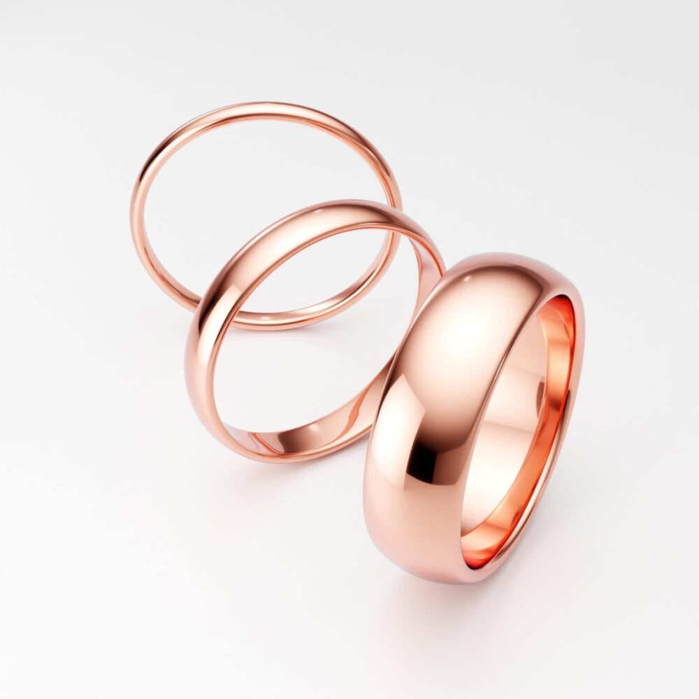 Solid 14K Rose Gold Wedding Band 1.5mm 2mm 3mm 4mm 5mm 6mm. Unisex Ring, Plain Classic Rounded Dome