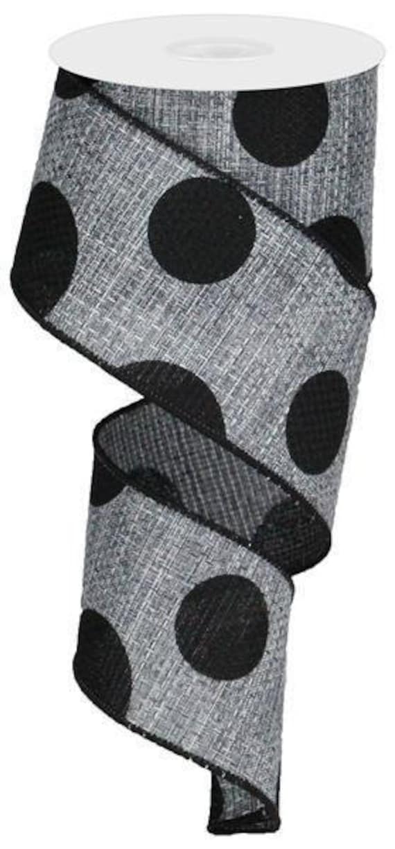 Gray With Large Black Dots On Wired Cross Royal Burlap Ribbon Finished in A Matching Edge 2.5x10 Yd Rg0186210