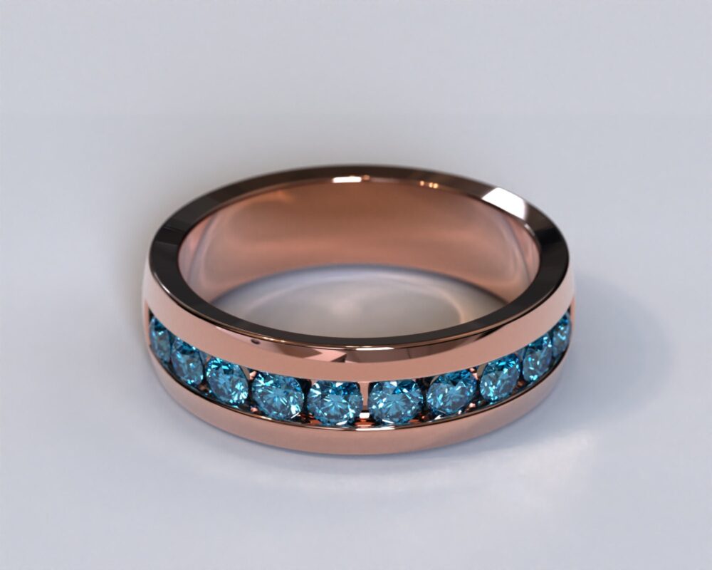 Rose Gold Blue Diamond Mens Wedding Band