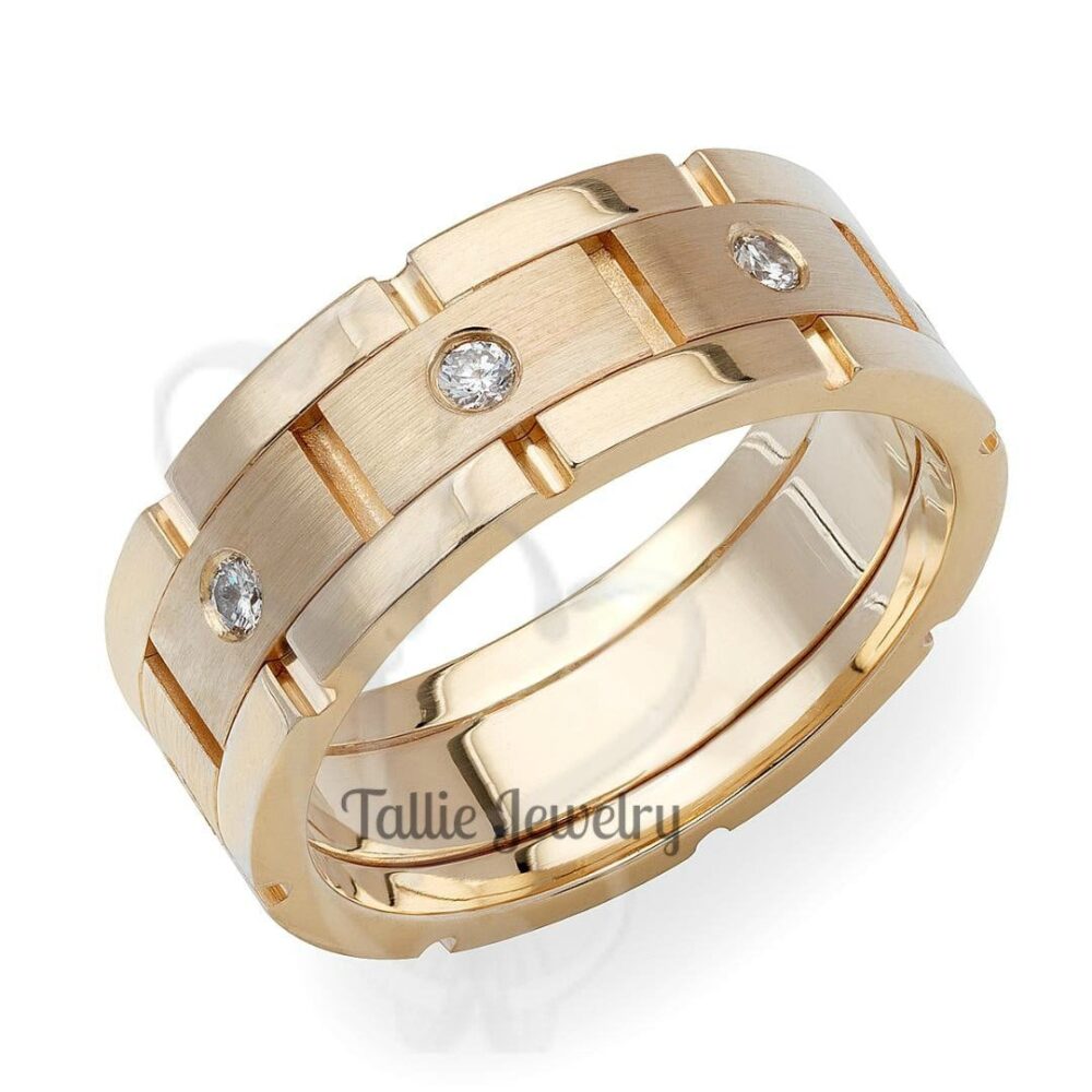Mens Diamond Wedding Ring, Band, 8mm 10K 14K 18K Solid Yello Gold Bands