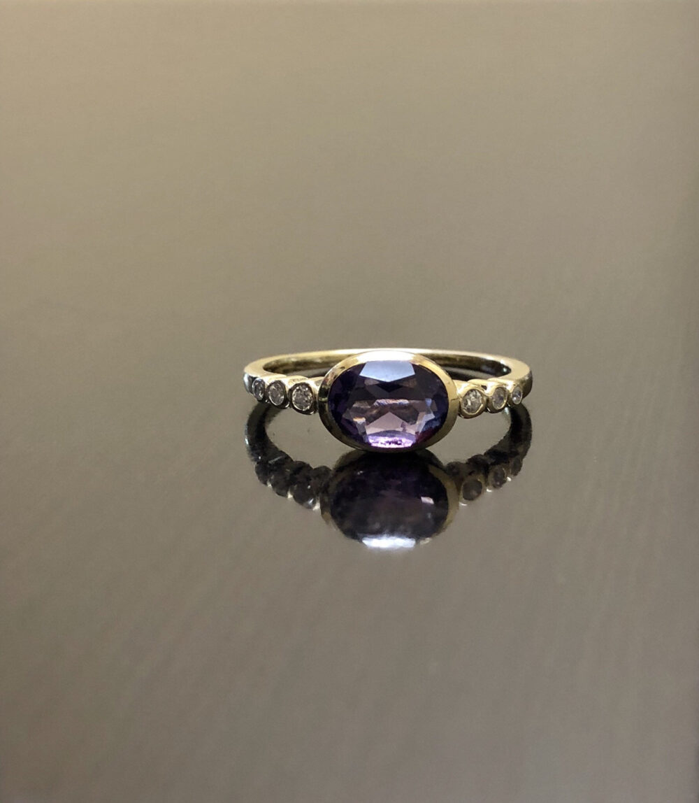 14K Yellow Gold Amethyst Engagement Ring - East West Diamond Wedding
