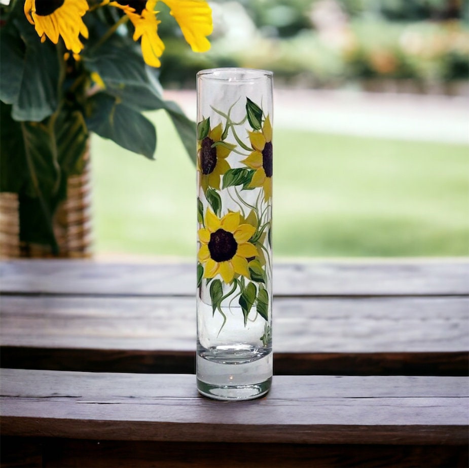 Sunflower Vase, Hand Painted Floral Wedding Table Decor, Country Bud Vase Gift For Mom, Gift