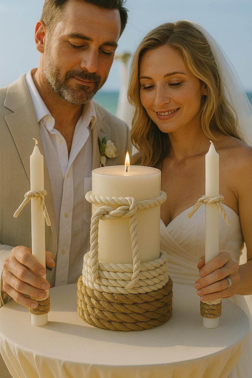 Wedding Unity Candle For Beach Wedding, Set, Vow Renewal, Nautical Ceremony Candle, Coastal Taper