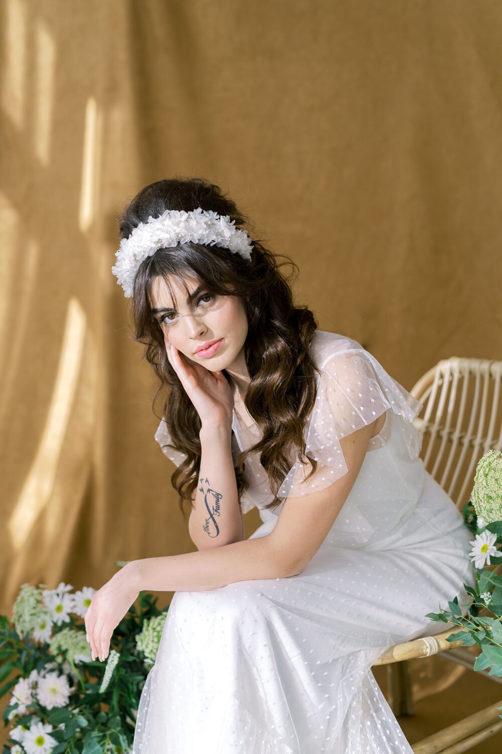 Silk Floral Bridal Padded Headband Embroidered Lace Wedding Flower Crown - Jasmine