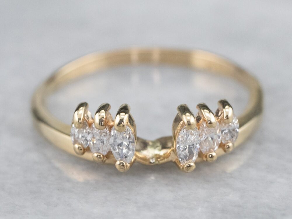 14K Yellow Gold Marquise Diamond Ring Guard, Wedding Band Enhancer