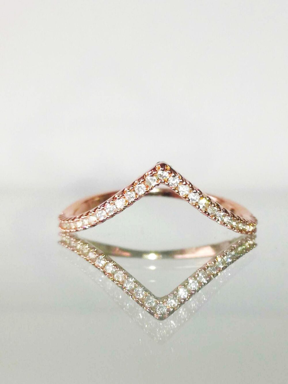 Engagement Ring Enhancer 14K Rose Gold, Chevron Wedding Band, Diamond V Ring, Band Enhancer, Stackable Matching Rings