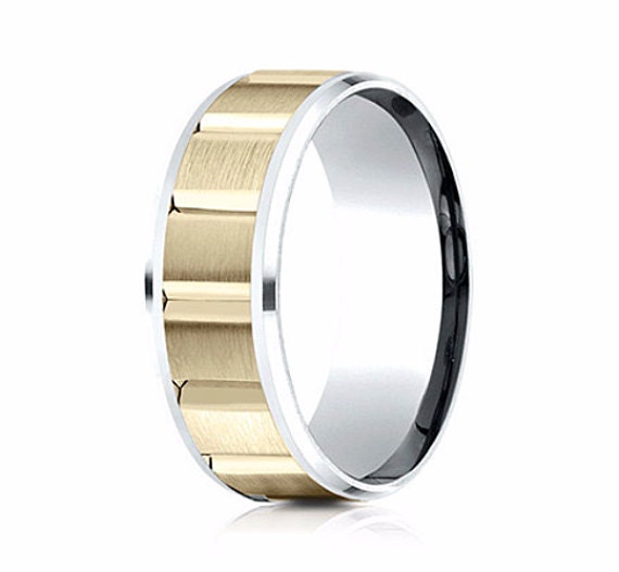 14K Two Tone Wedding Band, White Gold Yellow Wedding Band, Mens Bands Two Tone, For Him, White Band