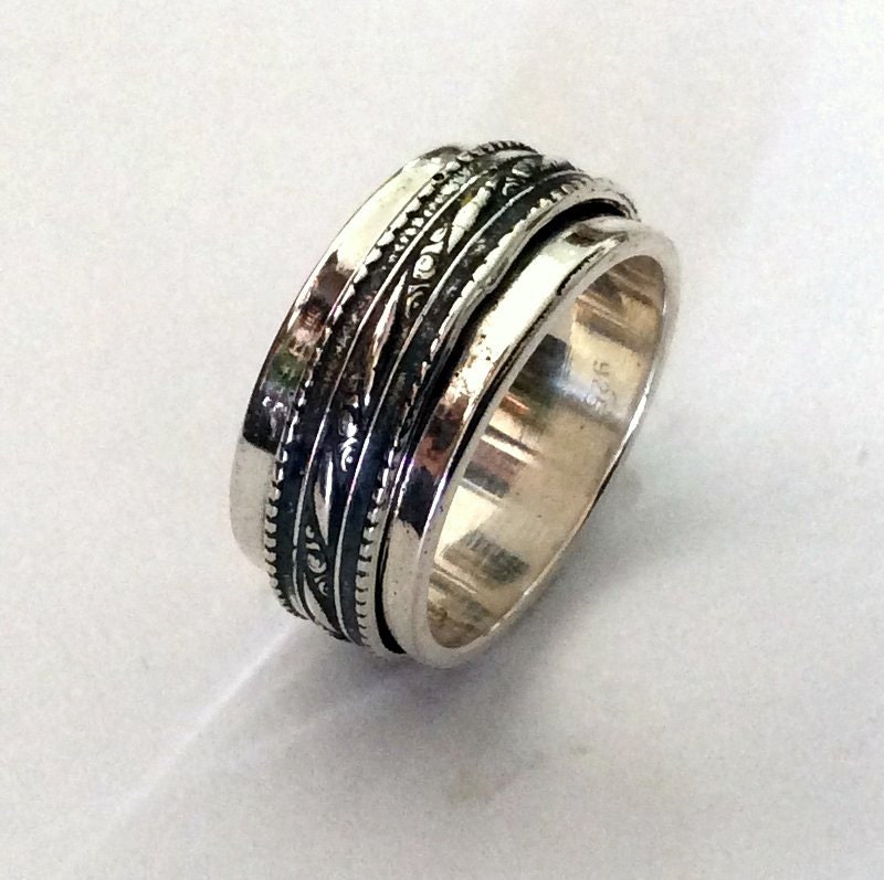 Wedding Band, Sterling Silver Unisex Simple Spinner Ring, Meditation Wedding Filigree Band - Affection R2147