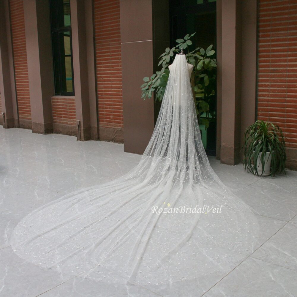 Sparkle Star Wedding Veil/Cathedral Celestial Veil/Silver Sparkle Veil/Single Layer Bridal Veil/Vintage Veil/Starry Veil/Chapel Veil