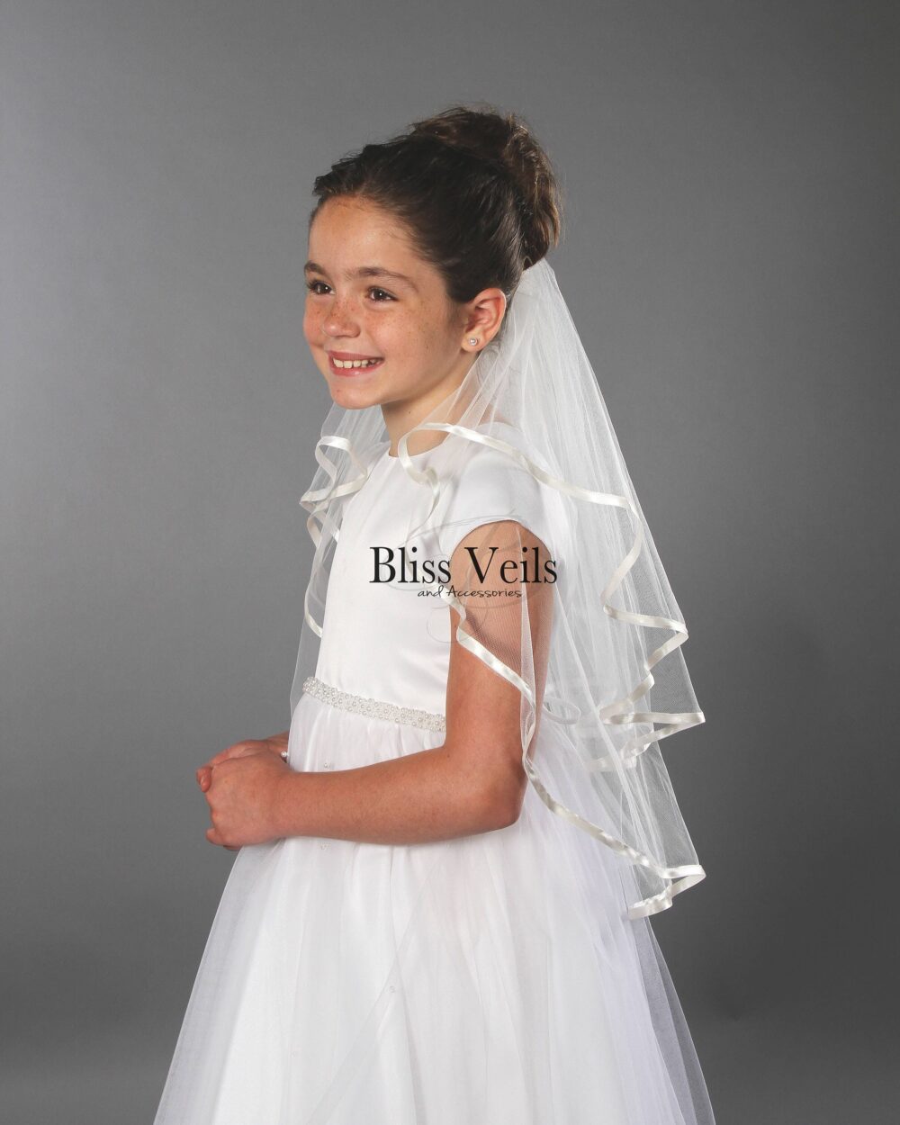 Two Layer First Communion Veil With Ribbon Edge
