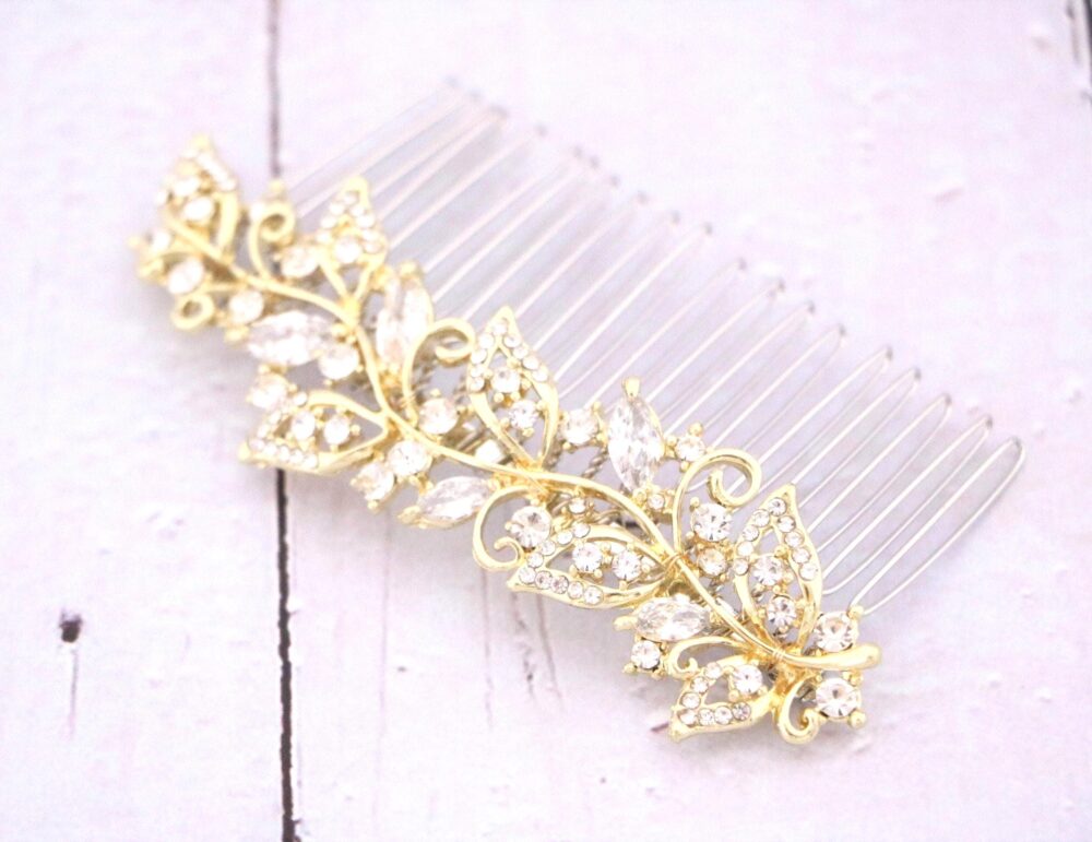 Gold Wedding Hair Comb Bridal Hair Accessories Rose Gold Clip Headpiece Rhinestone Comb Crystal