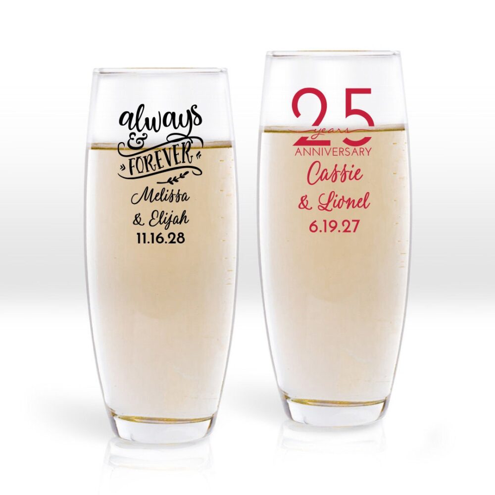 Wedding Anniversary Favors 24 Pieces Personalized Stemless Champagne Glass Favors, Mae71