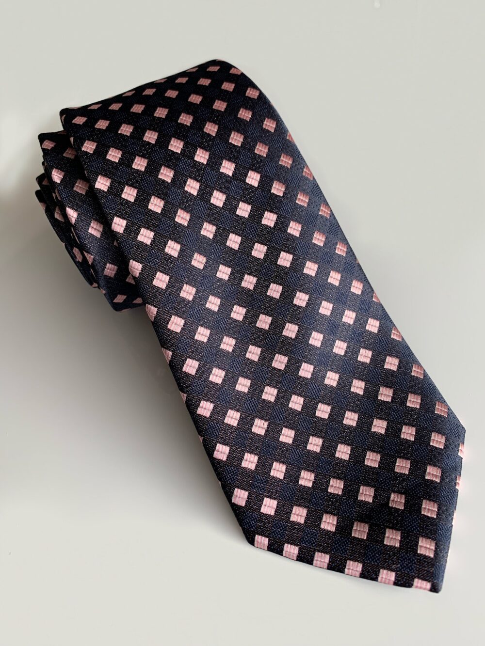 Pink & Navy Men's Necktie - Wedding | Groom Groomsmen Best Man Gift Ideas For Him Polka Dot Squares Tie Formal Suit