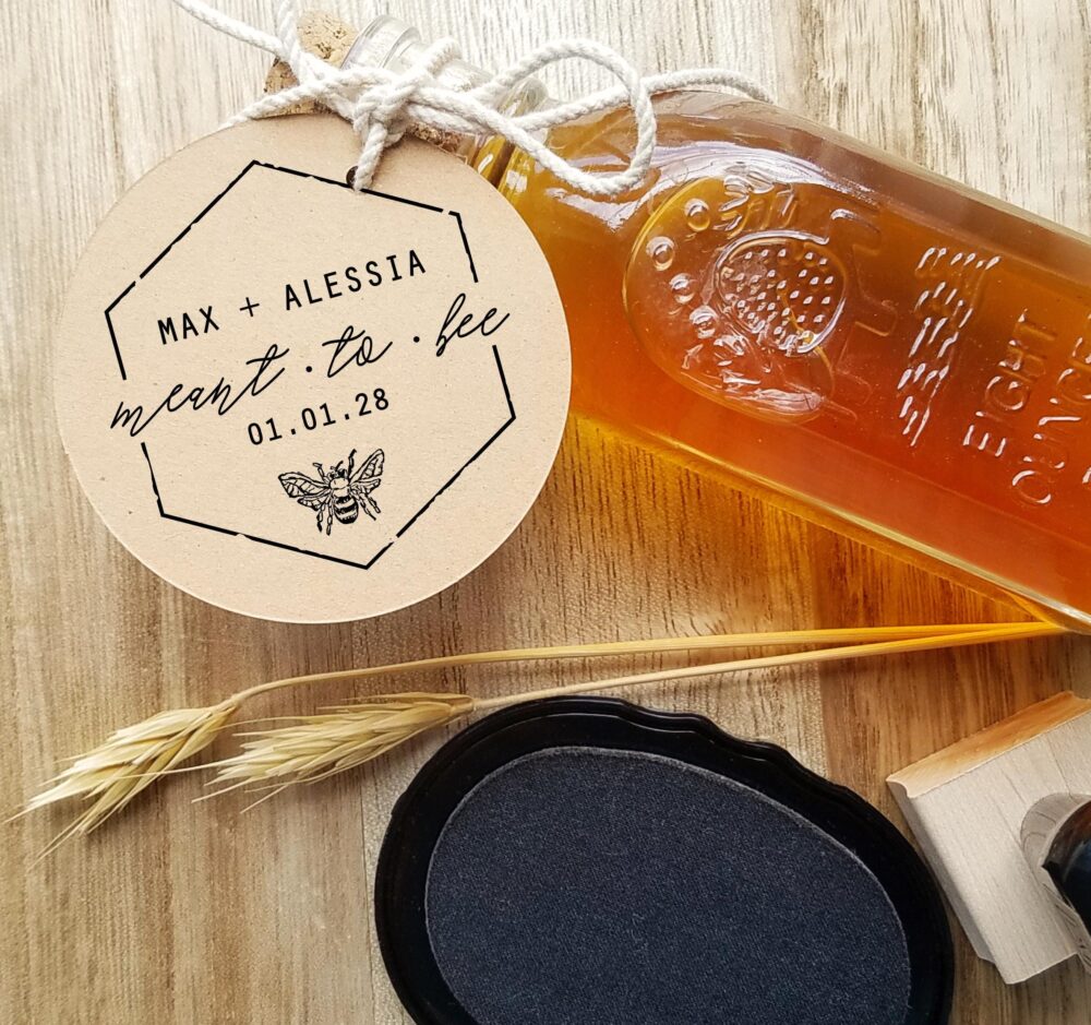 Meant To Bee Wedding Favor Stamp, Honey Favor, Custom Logo Rubber Stamp Cs 10250