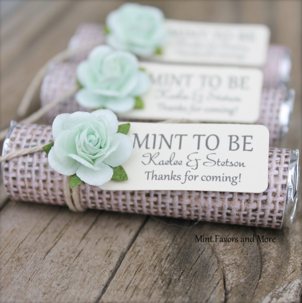 Personalized Mint Wedding Favors Burlap Rustic Theme - Set Of 100