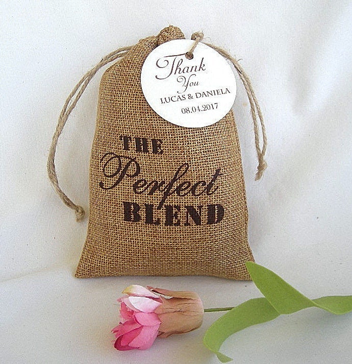 Burlap Wedding Favor Bag Thank You Coffe Bags W Custom Tags Personalized The Perfect Blend 4x6 Coffee Tea Favors