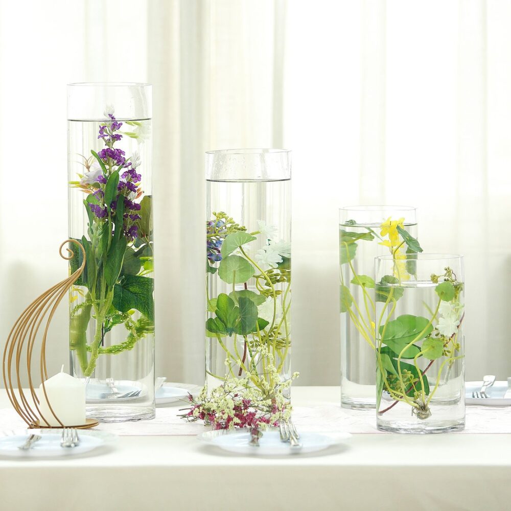 12" Glass Flower Vase, Cylinder Vase For Candles, Wedding Centerpiece, Modern Decor, Housewarming - Set Of 6