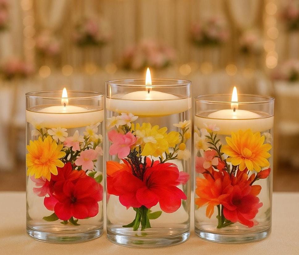 Silk Floral Wedding Centerpiece, Tall Cylinder Vase Decor, Faux Flower Arrangement For Or Home Decor, Glass Centerpieces