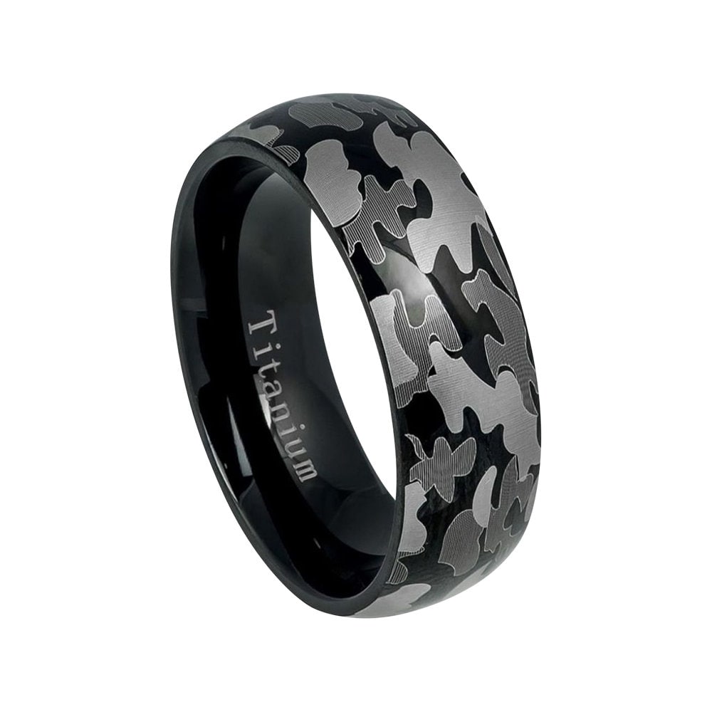 Black Titanium Camo Ring 8mm Classic Dome Wedding Band