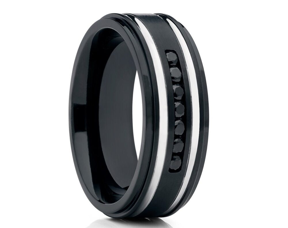 Black Wedding Ring, 8mm Titanium Band, Cz Ring, Anniversary Ring, Engagement Ring, Tungsten Carbide Ring, Unique Band
