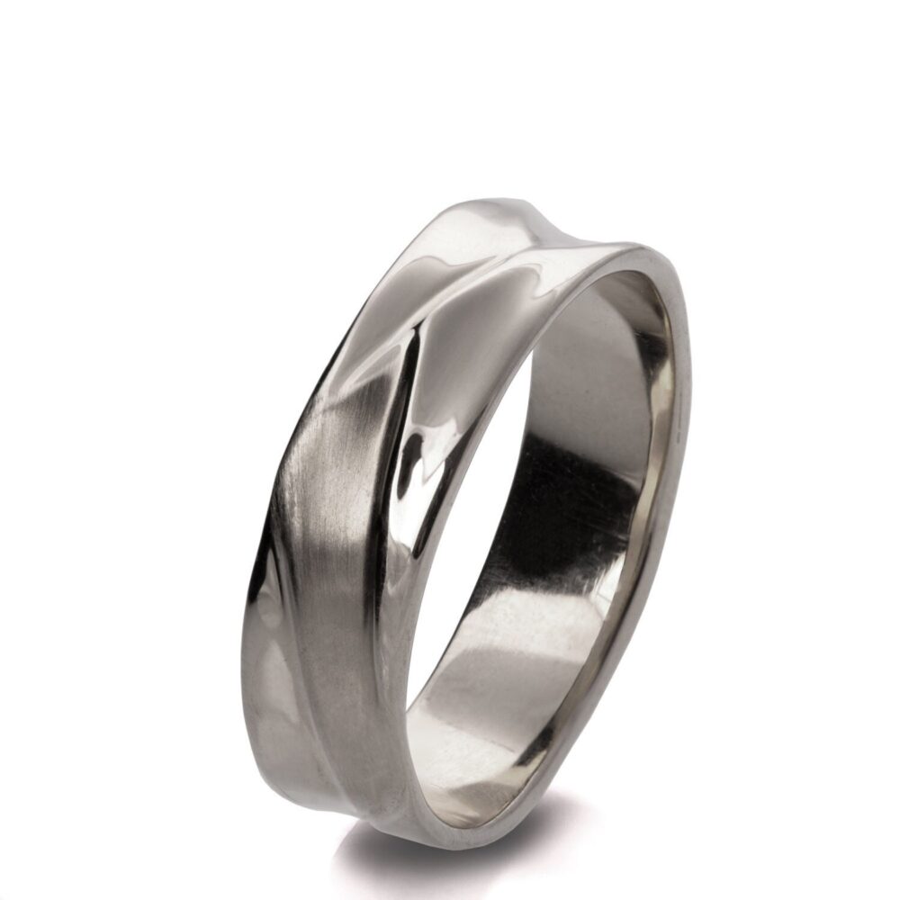 18K White Gold Ring, Unisex Wedding Band Mens Band, White Gold Band, Ring, Wave Band