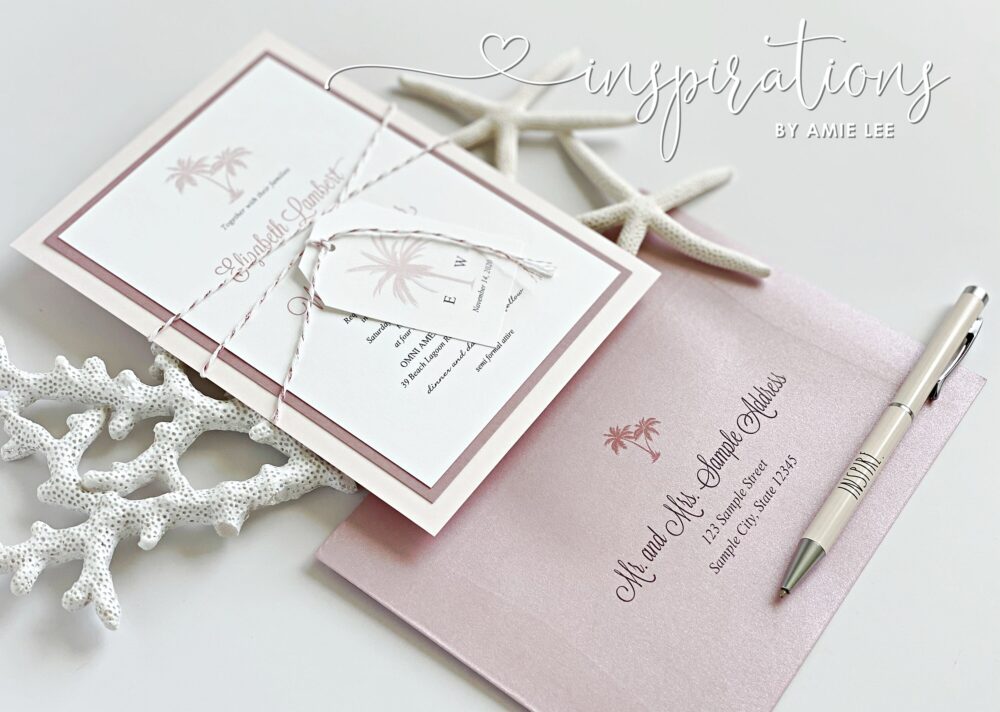 Elegant Beach Wedding Invitations, Palm Trees, Dusty Blue Island Wedding, Classic Beach, Tropical Invitations