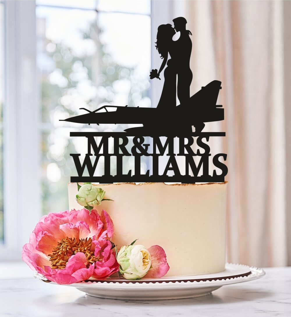Airplane Wedding Cake Topper, Pilot Mr & Mrs Groom Bride Kissing, Custom Funny Topper