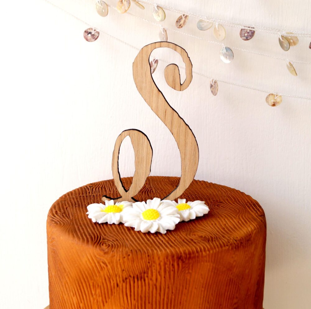 Monogram Cake Topper - Wedding Rustic Single Letter Your Choice Of Wood
