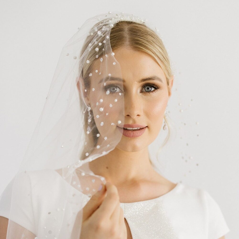 One Tier Veil| Sequin & Pearl Wedding Long Cathedral Veil| Bridal Modern Statement Veil