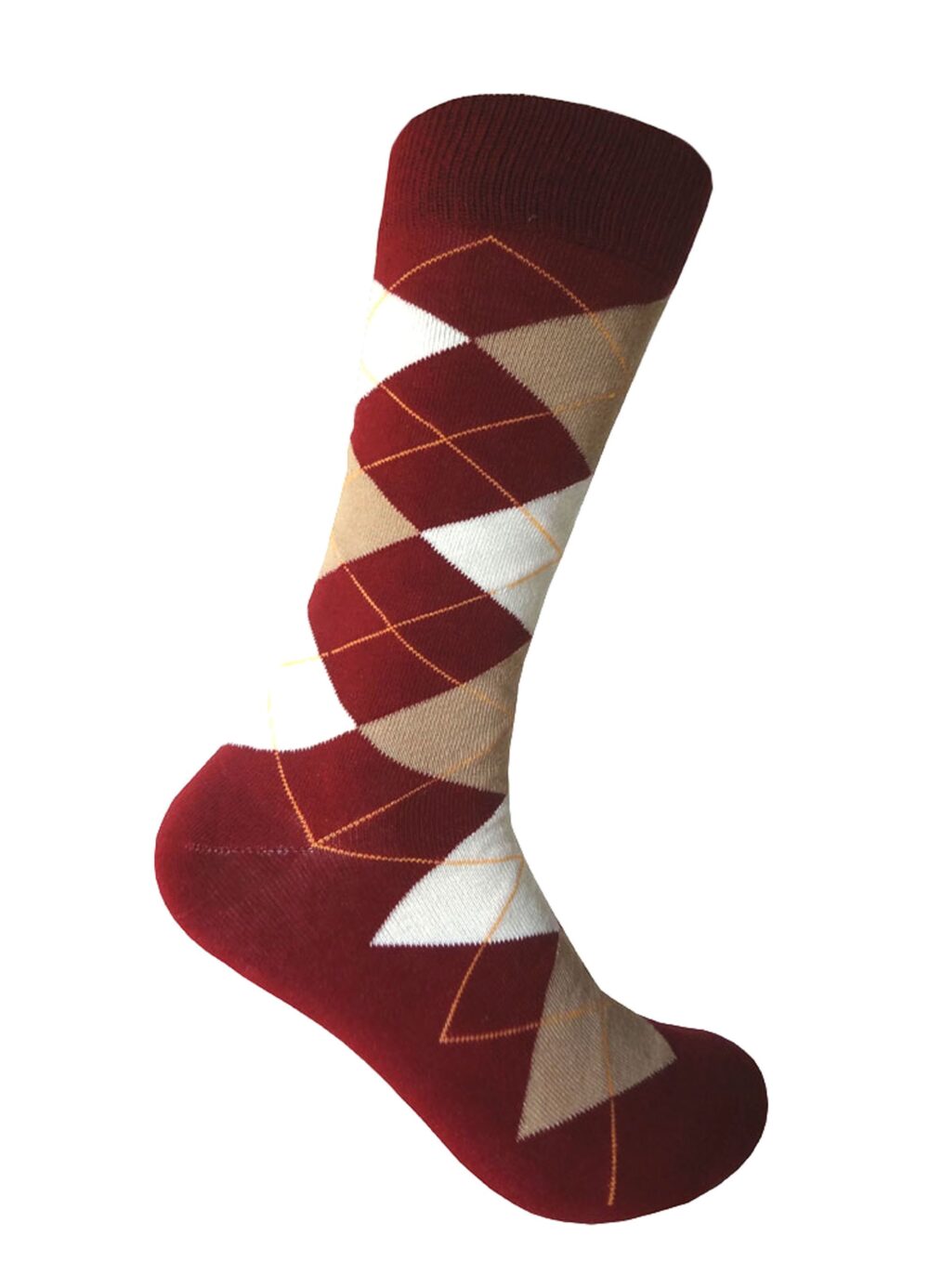 Triple M Plus Men's Burgundy(Claret With Beige & Off-White Color Plaid Argyle Dress Socks Necktie Bowtie Pocket Square in Various Package