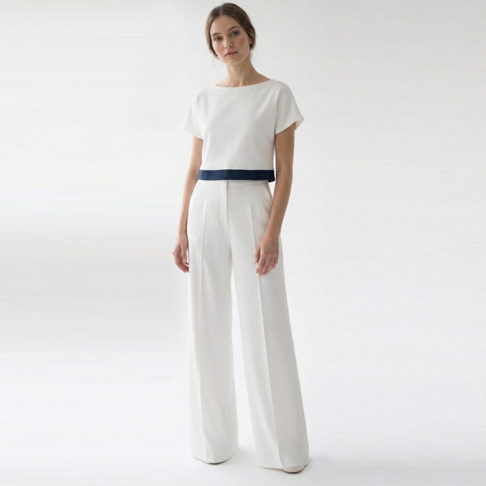 Amal Clooney Cream Pants Suit/ White Jumpsuit/ Wedding Jumpsuit/ Wide Leg Womens Bridal Formal Jumpsuit