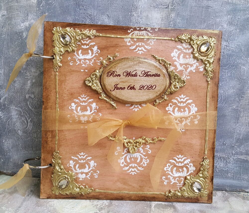 Gold Wedding Guest Book, Personalised Guest Book Wood, Wooden Coves Album, Vintage Rustic Book, Wedding Album, Sign in Book