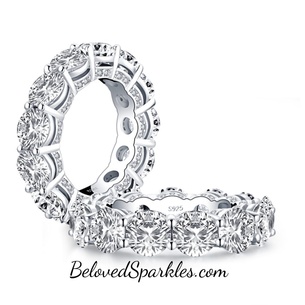 Christian 6mm Round Cz 925 Sterling Silver Eternity Wedding Ring-925 Cubic Zirconia Anniversary Promise Band Ring