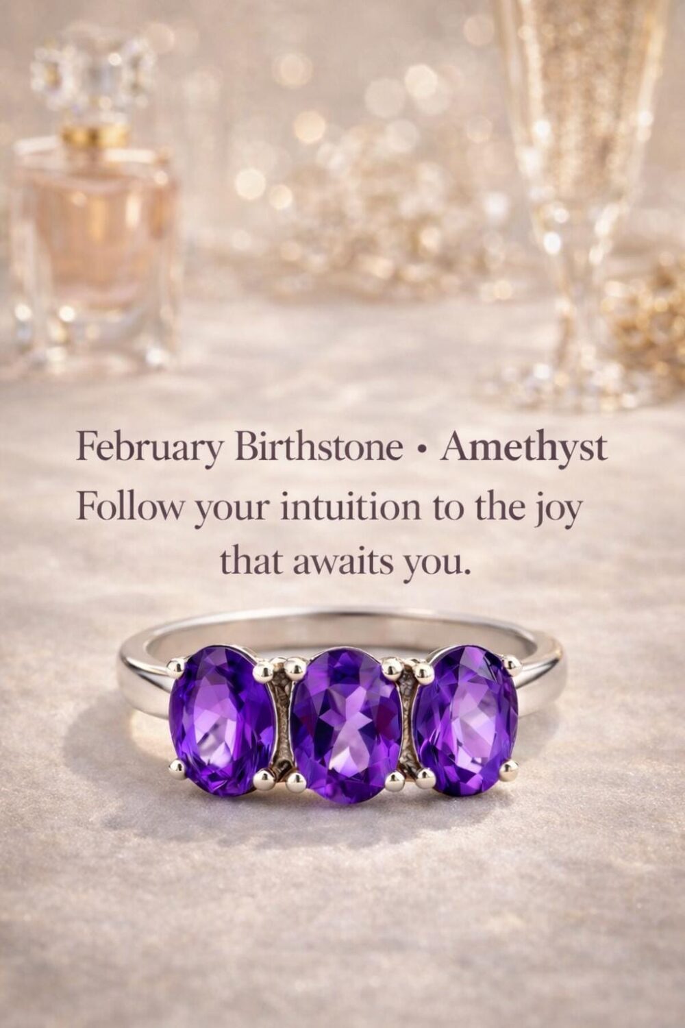 February Birthstone Amethyst Ring Triple Oval Silver Mother Daughter Grandma Gift Self Love Birthday Jewelry For Her Handmade