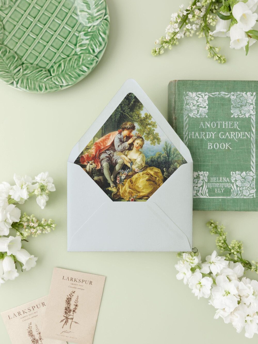 Fine Art Lined Envelopes For Wedding, French Painting Wedding Envelopes, Elegant Invitation "Love in The Spring"
