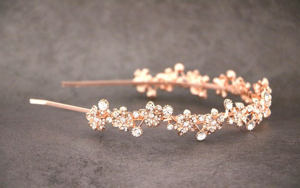 Rose Gold Crystal Headband Gold Bridal Rhinestone Tiara Wedding Boho