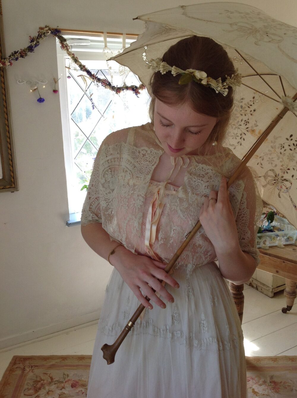 Antique Wax Flower Tiara, Wedding Crown