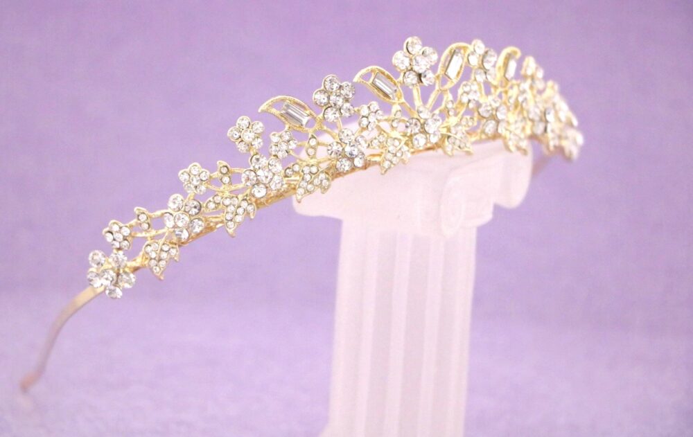 Rose Gold Rhinestone Wedding Headband, Floral Bridal Tiara Crystal Tiara Hair Jewelry Headband Silver