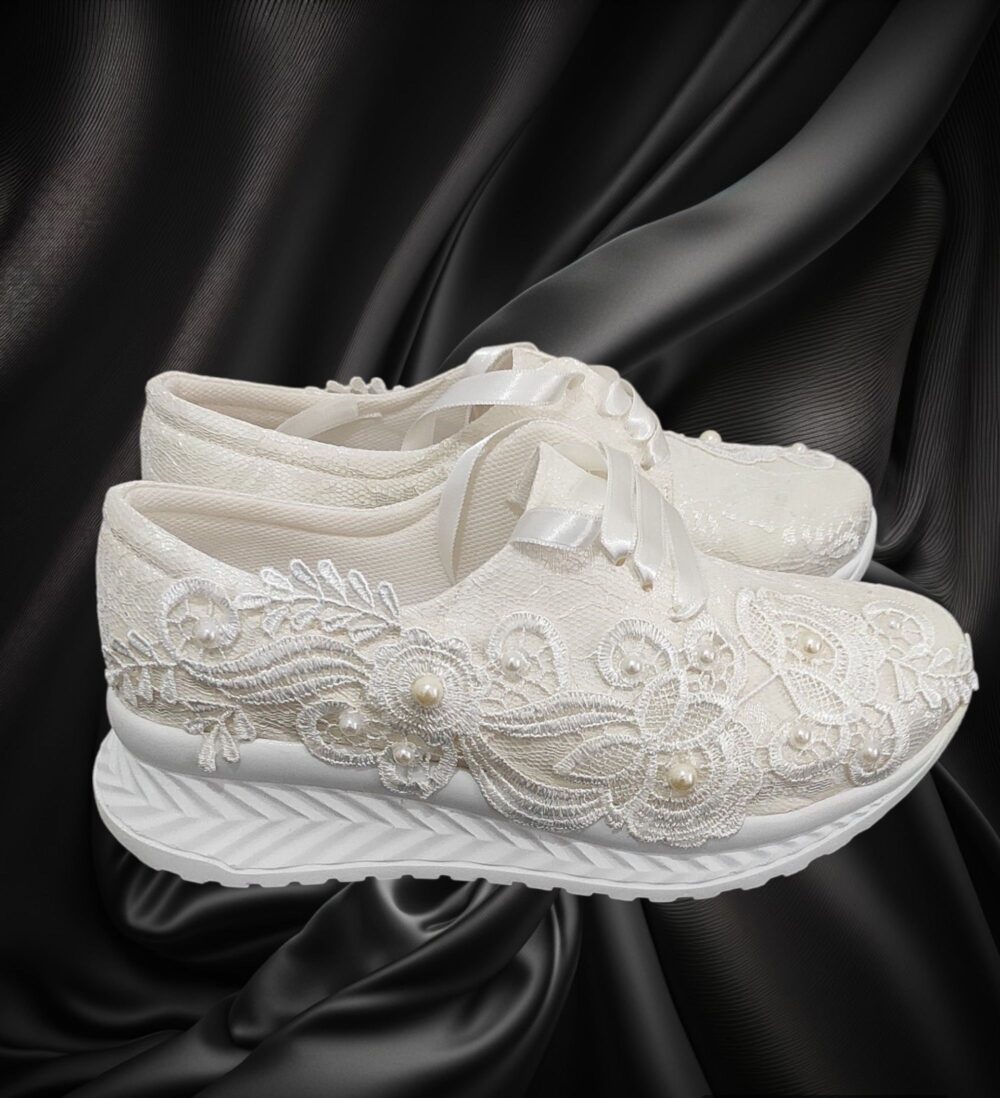 Embroidered Lace Wedding Converse - Bridal Wedge Sneakers For Bride, Comfortable Platform Shoes, Bride Lift Heel