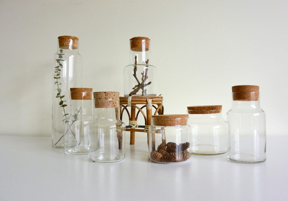 Various Sized Glass Apothecary Jars With Cork Tops/Bohemian Boho Decor /Earthy /storage Solutions /House Warming Gift /Kitchen /Bathroom
