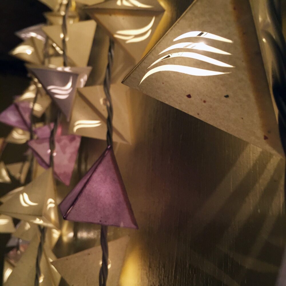 Paper Lantern Garland - Meteor Handmade Geometric Lanterns With Cutouts, Pastel Neutral Floral Light Garland For Wedding Backdrop Or Party