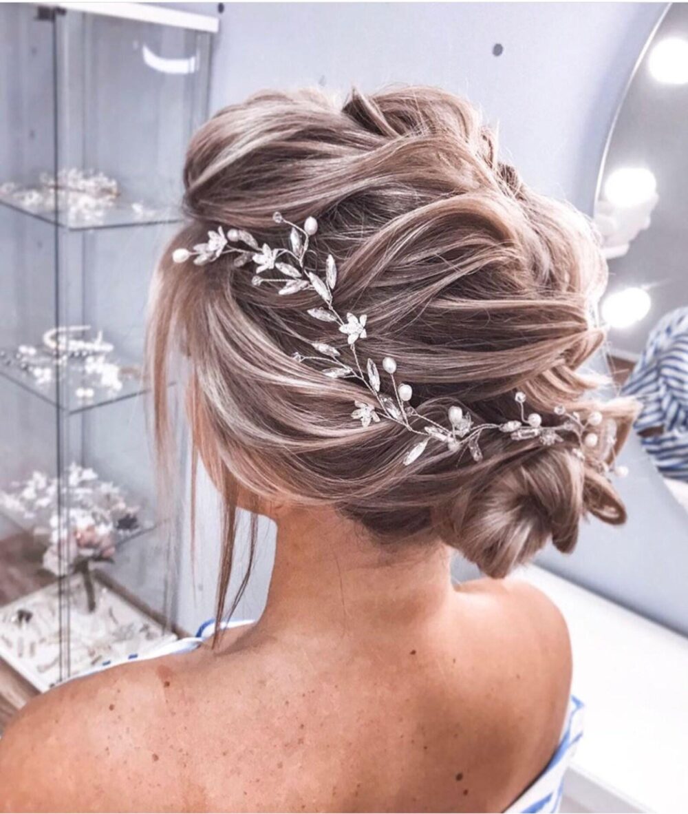 Floral Wedding Headpiece. Silver Bridal Headband. Pearl Hair Vine. Wedding Jewelry. Piece. Bridal Hair Crown