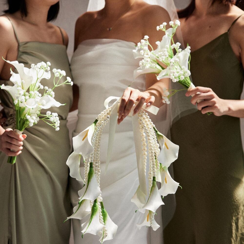 Calla & Pearl Wedding Bouquet Rustic Bridal Bouquets, Artificial Flowers, Orsage, Boutonniere, Accessories, Decor