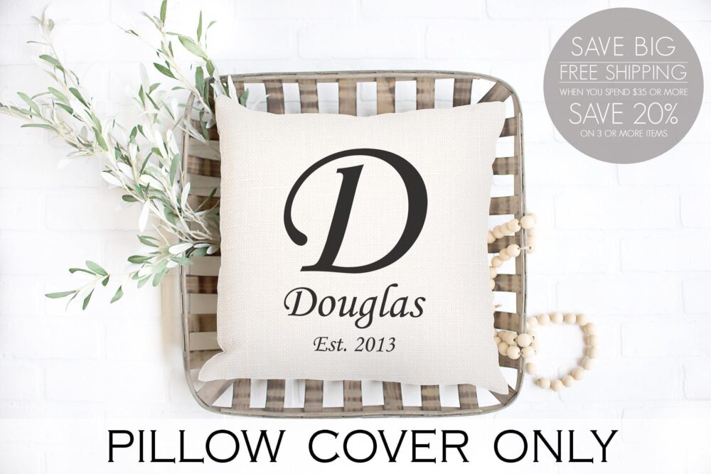 Linen Pillow Cover, Personalized Wedding Gift, Pillow Cover With Monogram, Family Name & Established Date, Valentines Day Gift