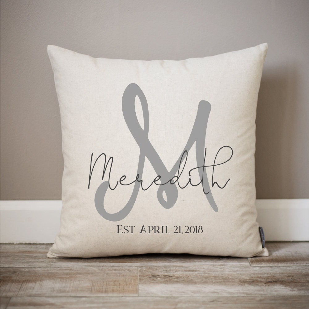 Personalized Linen Wedding Pillow | Monogram & Established Date