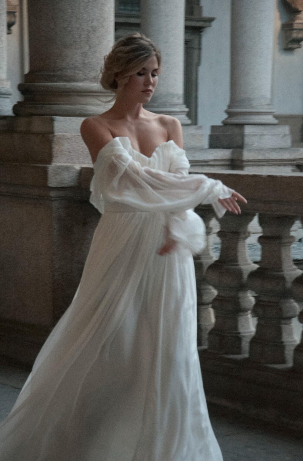 Square Neck Wedding Dress Puff Sleeve, Bohemian Bridal Gown Long Train