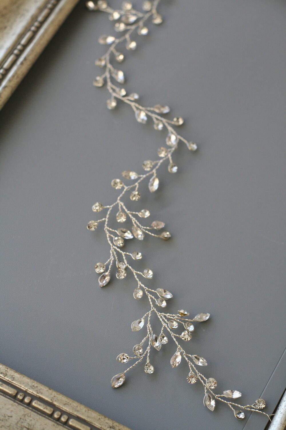 Crystal Wedding Hair Vine Silver Bridal Headpiece | 14 Inches