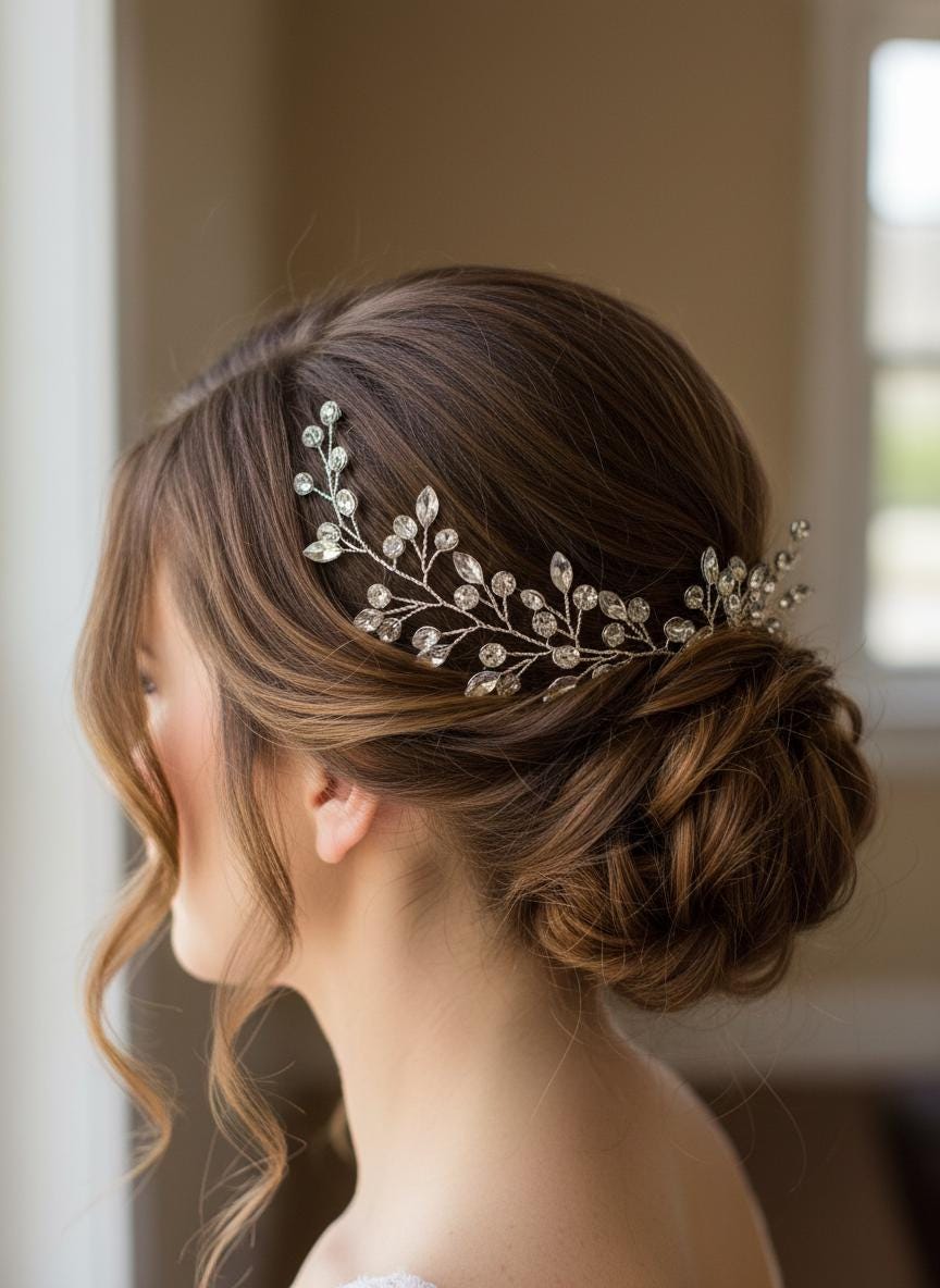 Crystal Wedding Hair Vine Rhinestone Bridal Headpiece, Silver | 14 Inches