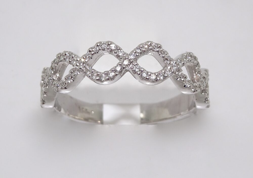 14K White Gold Diamond Infinity Wedding Anniversary Stackable Band #1280